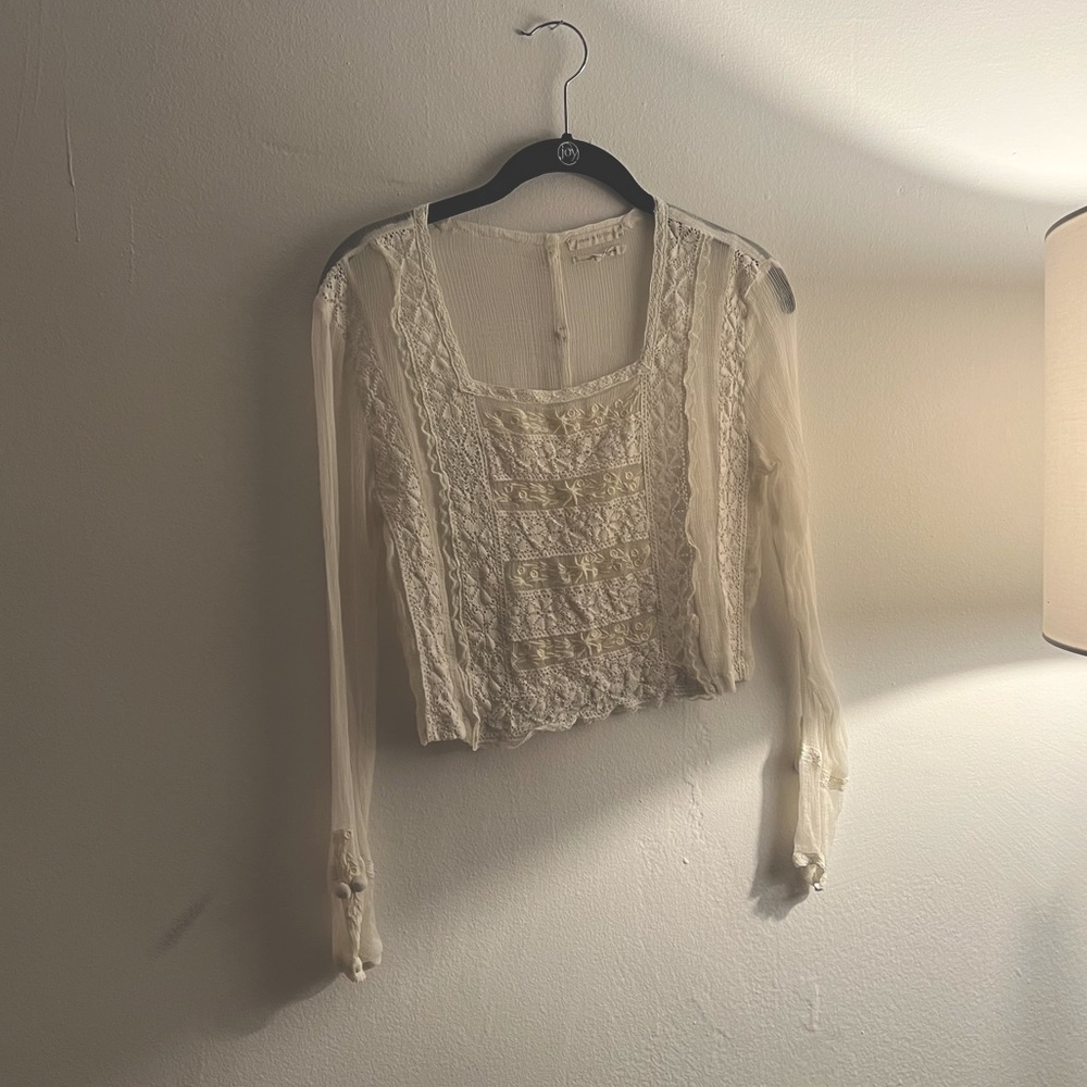 Cream see through long sleeve top